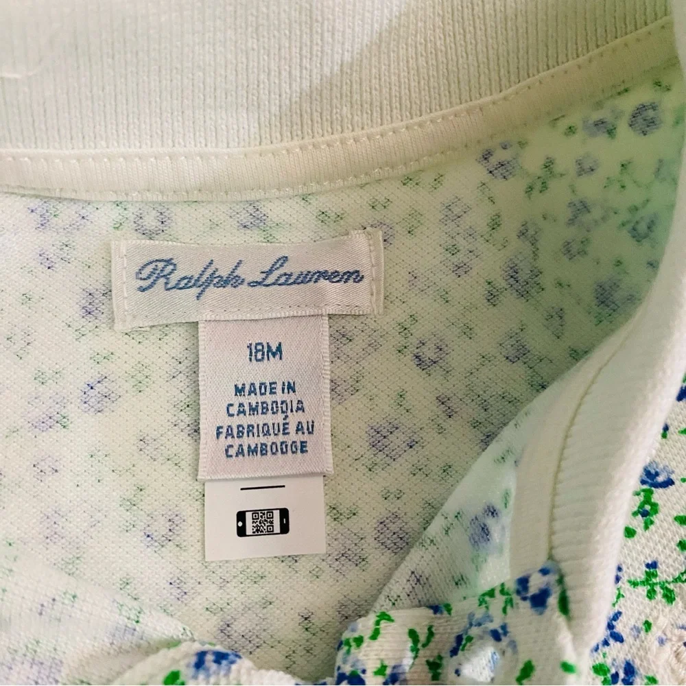 RALPH LAUREN Girls' Floral Stretch Mesh Polo Dress & Bloomers - Baby 18 mo GUC